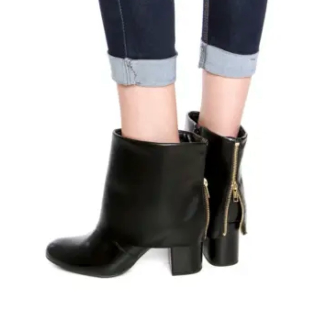 VIA UNO Women Leather Fold Over Boots 10 Hidden Block Heel Zipper‎ Party Booties
